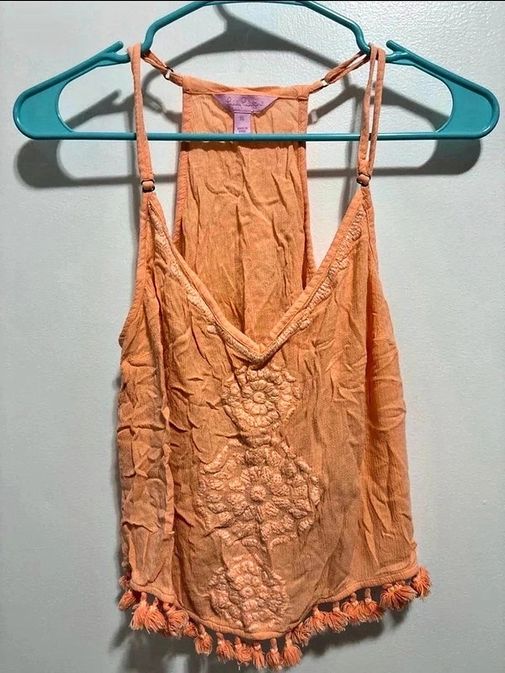 2016 Lilly Pulitzer 100% Rayon Floral Embroidered Fringe Tank Top XL